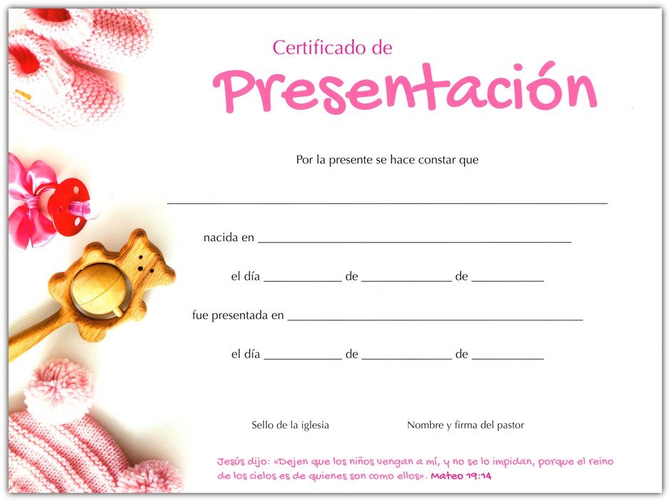 Certificado de Presentación de Niñas – Librería Evangélica de Carolina ...
