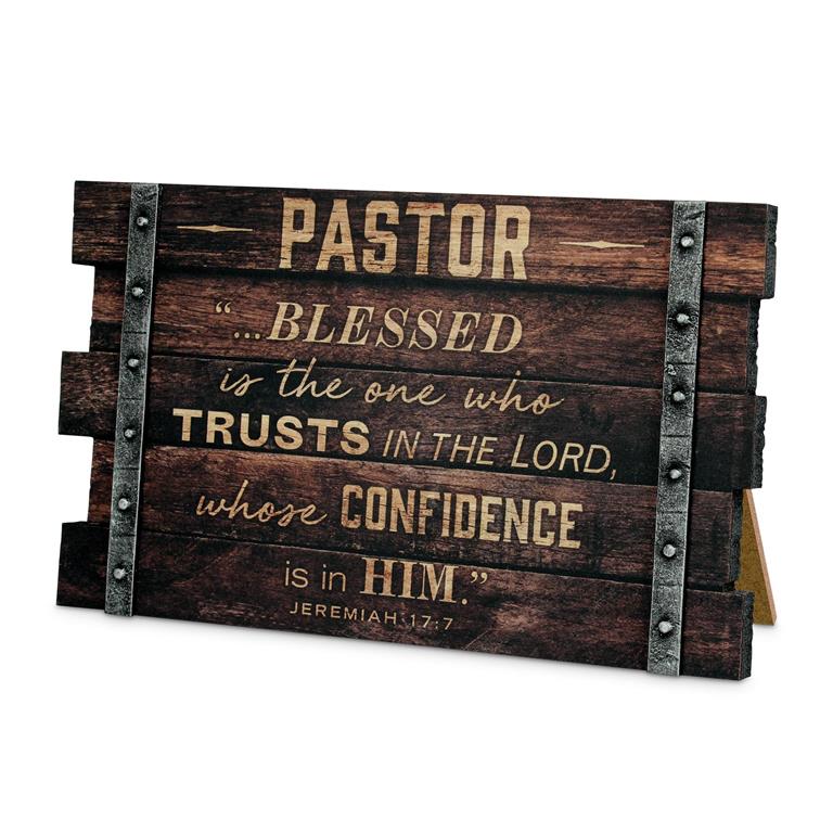 Placa rústica en madera "Pastor blessed.."