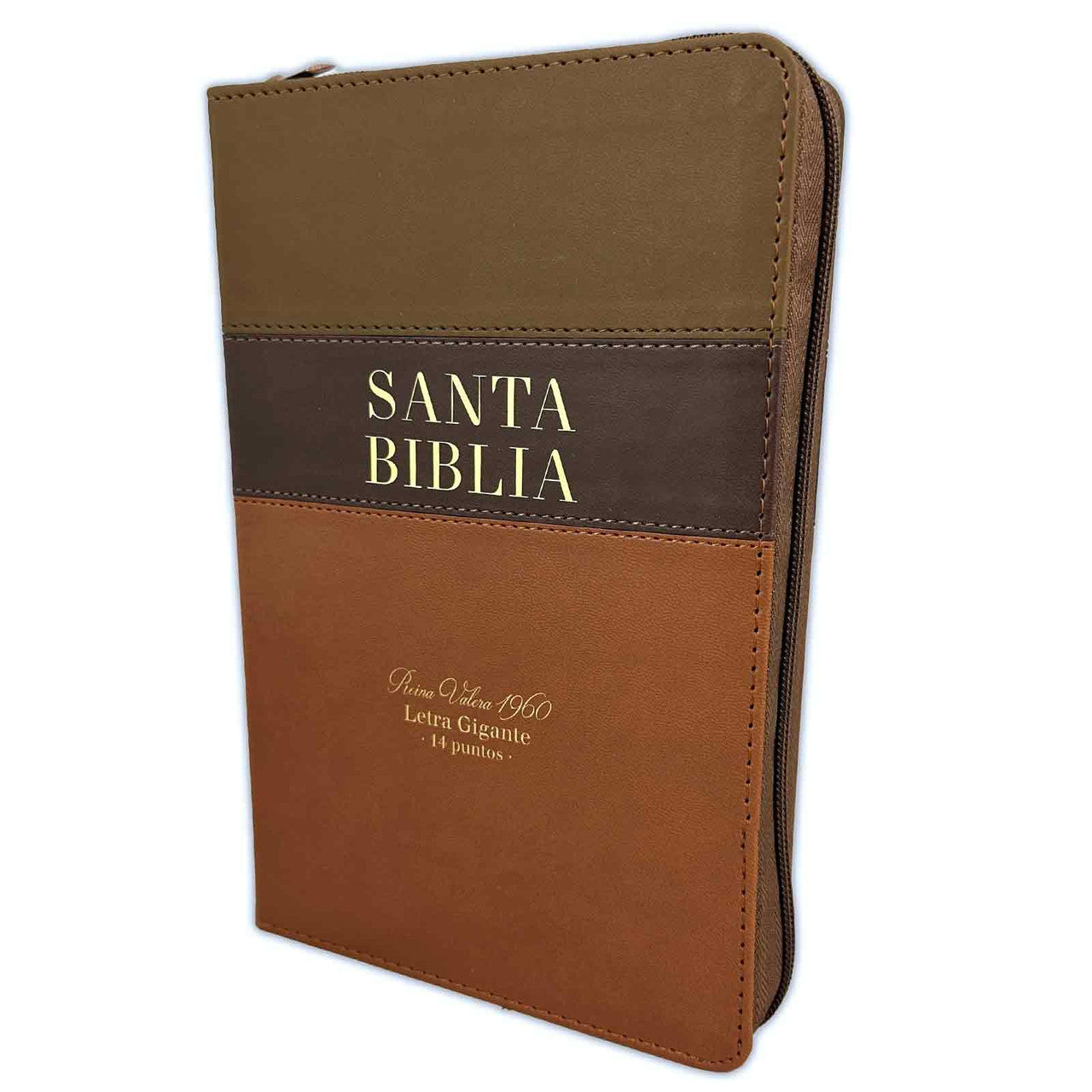 Biblia RVR60 LGigante 14 Pts Manual Tricolor Marrón Zipper