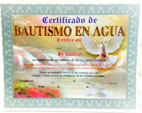 Certificado de Bautismo en Agua (variedad estilos) SDV
