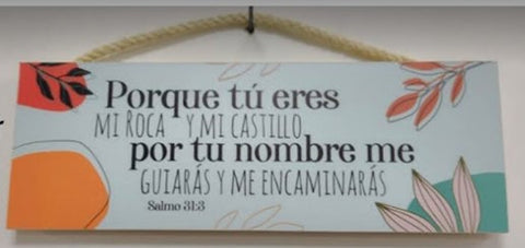 Cuadro rectangular 11.5 x 4" con soga "Levántate" "Castillo" "Eterno"